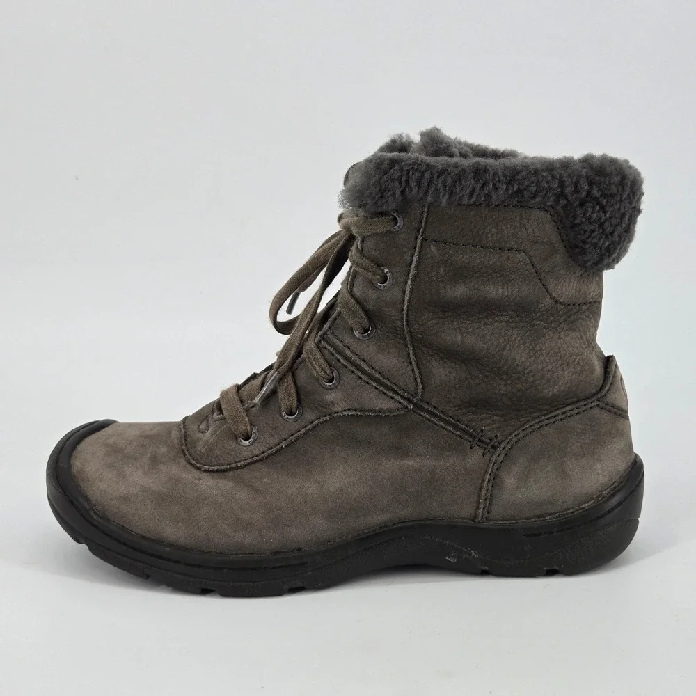 Keen Presidio Black Olive Leather Shearling Winter Hiking Bumper Boot Women Sz 6
